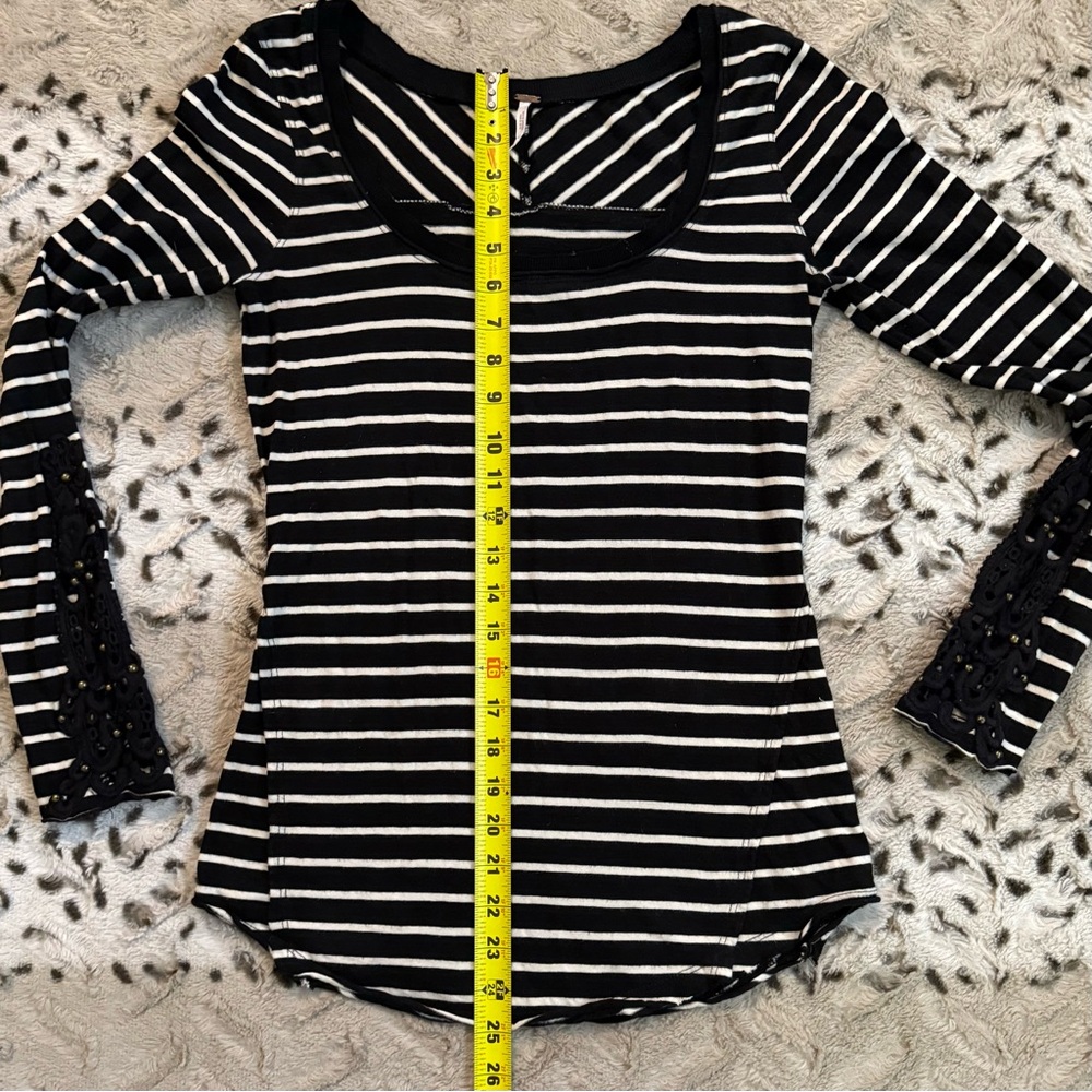 Free People Hard Candy Black + White Striped Long Sleeve w/ Crochet Cuffs - Picture 5 of 8